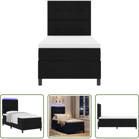 vidaXL Colchón con muelles -  Cama tipo Box Spring con colchón con LED Negro 90 x 200 cm tela