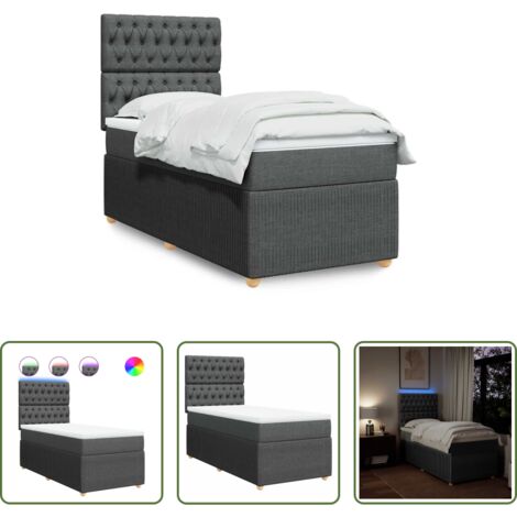 vidaXL Colchón de muelles ensacados -  Cama box spring con colchón tela gris oscuro 90x190 cm