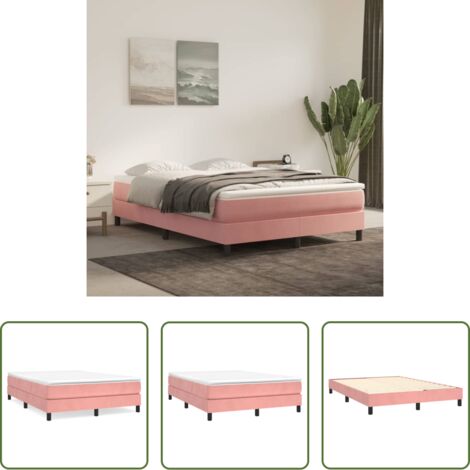vidaXL Colchón -  Estructura de cama con somier terciopelo rosa 140x190 cm