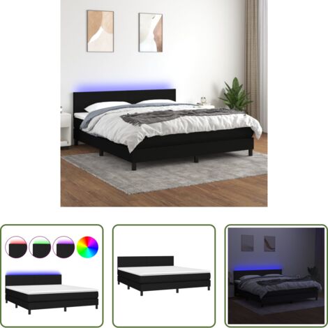 vidaXL Colchón LED -  Cama box spring con colchón LED tela negro 180x200 cm