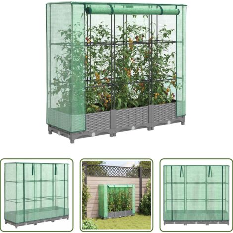 vidaXL Coltivazione -  Letto Rialzato con Copertura Serra Effetto Rattan 120x40x123 cm