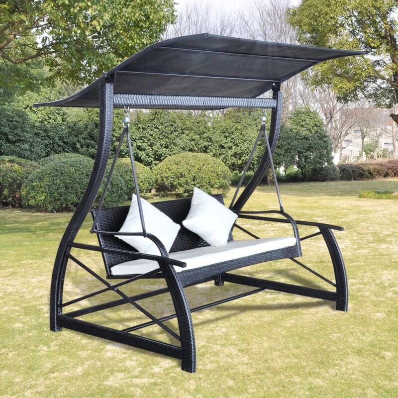 

Vidaxl - Banco balancín de jardín negro ratán PE 167x130x178 cm - Negro