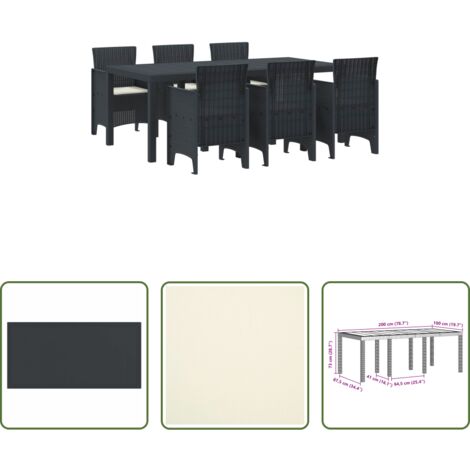 vidaXL Comedor de jardín -  Conjunto de Comedor de Jardín 7 pcs Antracita Polipropileno