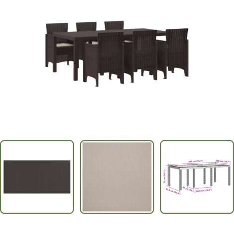 vidaXL Comedor de jardín -  Conjunto de Comedor de Jardín 7 pcs Marrón Polipropileno
