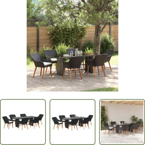 vidaXL Comedor de jardín -  Conjunto de Comedor de Jardín 7 pcs Negro ratán sintético