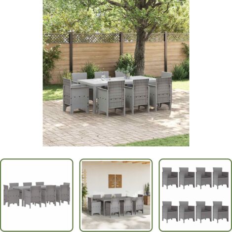 vidaXL Comedor de jardín -  Conjunto de Comedor de Jardín 9 pcs Gris Claro Polipropileno