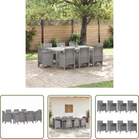 vidaXL Comedor de jardín -  Conjunto de Comedor de Jardín 9 pcs Gris Claro Polipropileno