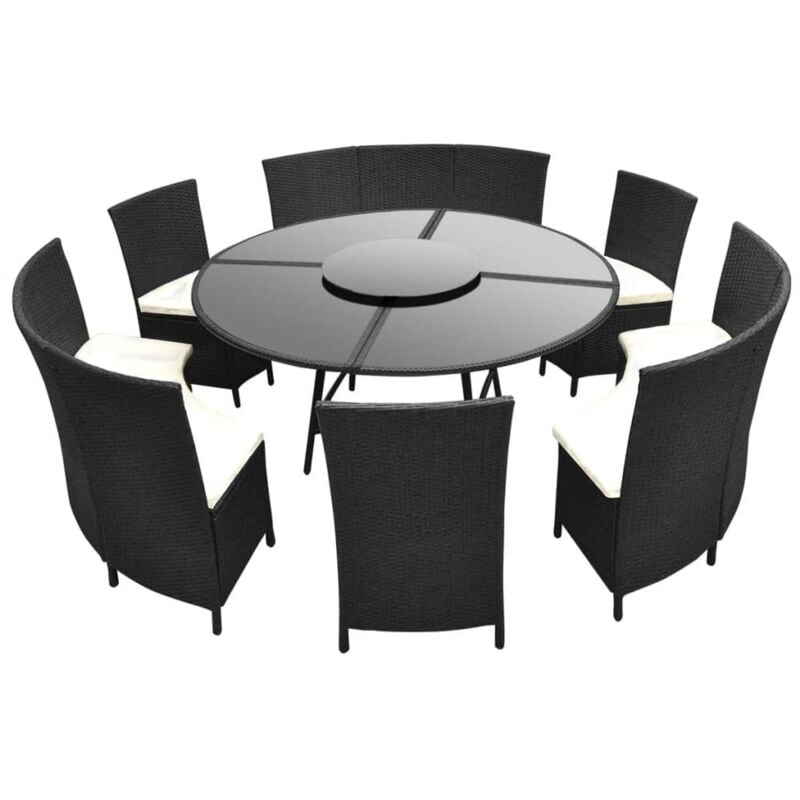 

Set comedor de jardín 7 piezas y cojines ratán sintético negro - Negro - Vidaxl