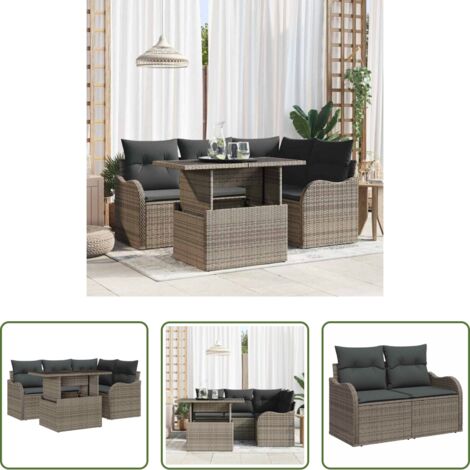 vidaXL Comedor de terraza -  Juego de comedor para exteriores con cojín 5 pcs Gris Poliratán