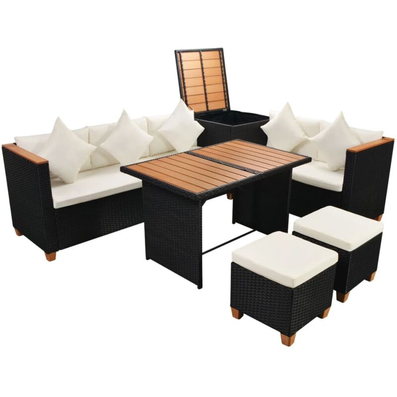 

Set muebles de jardín 7 piezas y cojines ratán sintético negro - Negro - Vidaxl