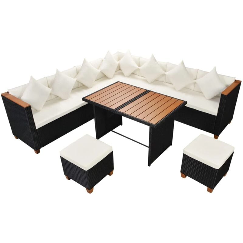 

vidaXL Set muebles de jardín 7 piezas y cojines ratán sintético negro - Negro