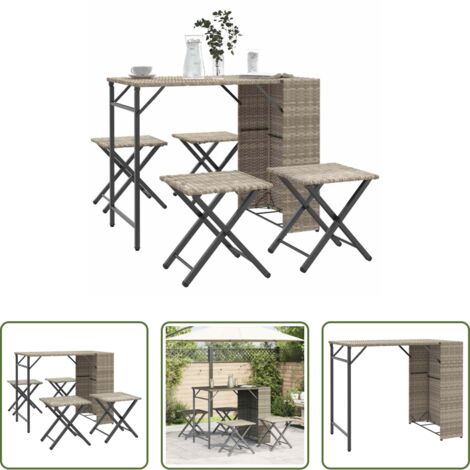 vidaXL Comedor plegable -  Juego de comedor de jardín plegable 5 pzas ratán PE gris claro