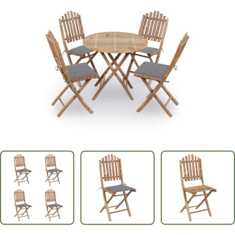 vidaXL Comedor plegable -  Set de comedor exterior plegable 5 piezas con cojines bambú