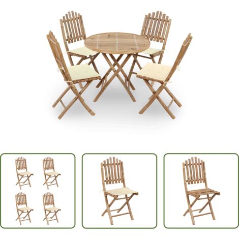 vidaXL Comedor plegable -  Set de comedor exterior plegable 5 piezas con cojines bambú