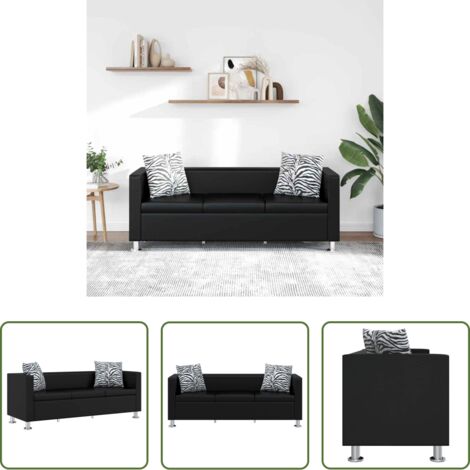 vidaXL Comfort -  Divano a 3 Posti in Similpelle Nero