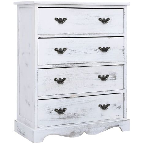 Vidaxl – Commode blanche 60x30x75 cm – 4 tiroirs en bois de paulownia et peuplier – Meuble de rangement moderne pour intérieur