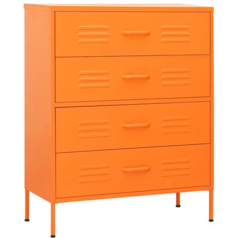 Vidaxl – Commode enfant orange 80x35x101,5 cm en acier – Tiroirs avec glissière à billes – Capacité de charge 100 kg – Niveleurs au fond