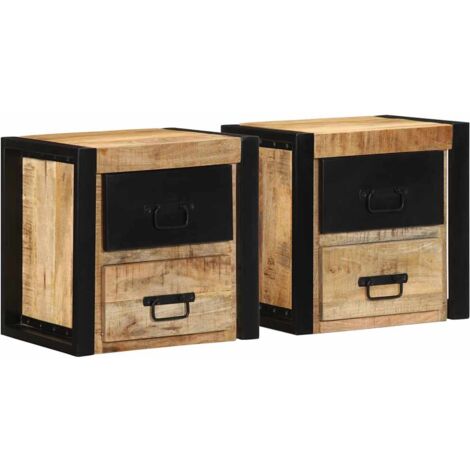 vidaXL Comodini 2 pz 40x35x40 cm in Legno Massello di Mango Grezzo