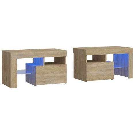 vidaXL Comodini 2 pz con Luci a LED Rovere Sonoma 70x36,5x40 cm