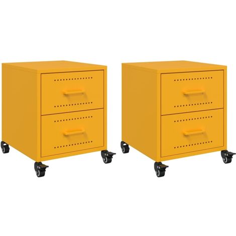 vidaXL Comodini 2 pz Giallo Senape 36x39x43,5 cm in Acciaio