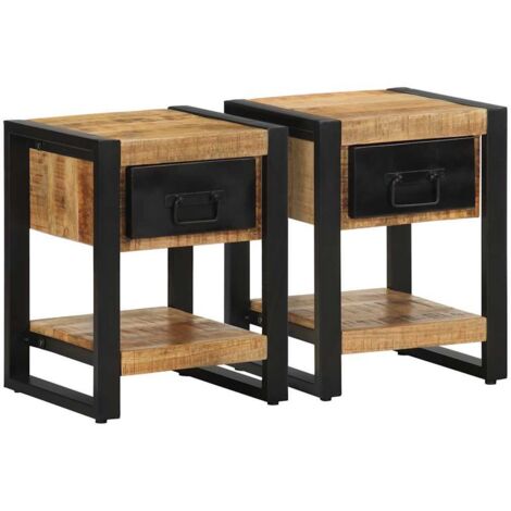vidaXL Comodini 2 pz in Legno Massello di Mango Grezzo