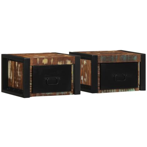 vidaXL Comodini 2 pz Multicolore 40x35x25cm in Legno Massello Recupero
