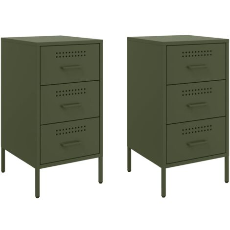 vidaXL Comodini 2 pz Verde Oliva 36x39x68 cm in Acciaio