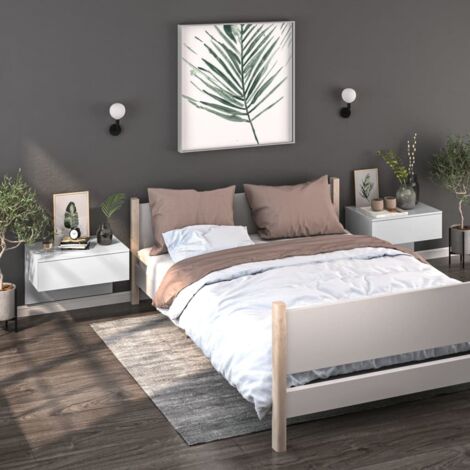 vidaXL Comodini a Muro 2 pz Bianco Lucido