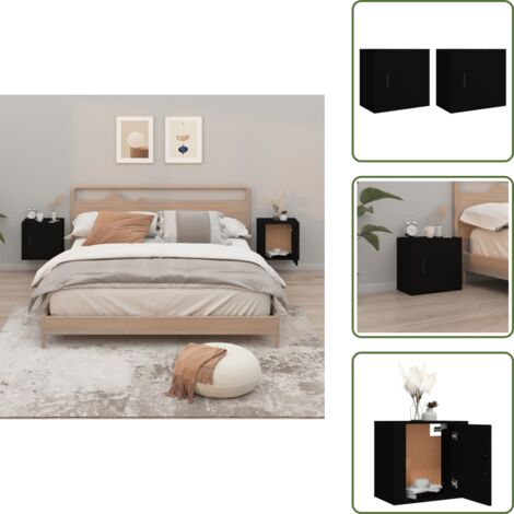 - vidaXL Comodini a Muro 2 pz Nero 50x30x47 cm -