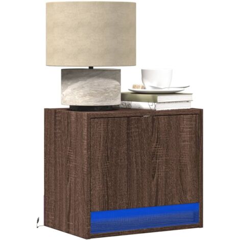 vidaXL Comodini a Parete con luci LED 2 pz Rovere Marrone