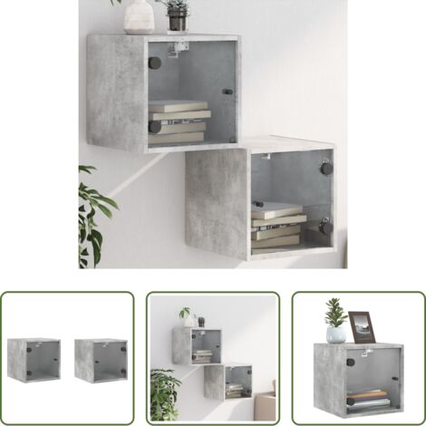 vidaXL Comodini con ante -  Comodini con Ante in Vetro 2pz Grigio Cemento 35x37x35 cm