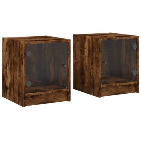 vidaXL Comodini con Ante in Vetro 2pz Rovere Fumo 35x37x42 cm