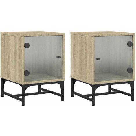 vidaXL Comodini con Ante in Vetro 2pz Rovere Sonoma 35x37x50 cm