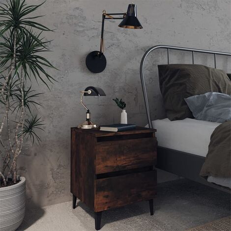 vidaXL Comodini con Gambe in Legno Massello 2pz Rovere Fumo 40x30x50cm