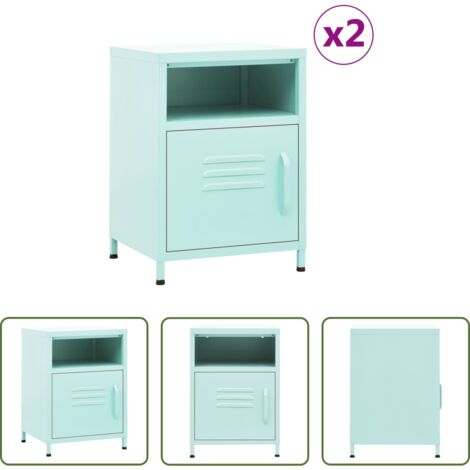 vidaXL Comodini in acciaio -  Comodini 2 pz Menta 35x35x51 cm in Acciaio