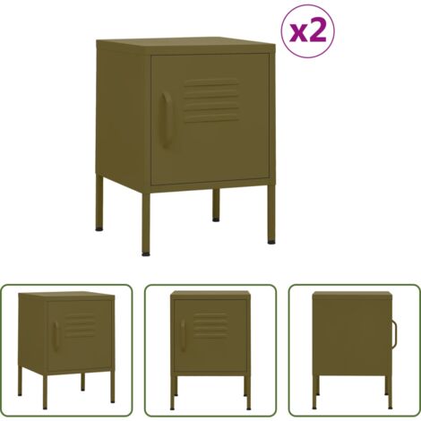 vidaXL Comodini in acciaio -  Comodini 2 pz Verde Oliva 35x35x51 cm in Acciaio