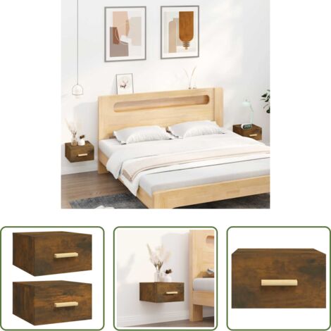 vidaXL Comodini in legno -  Comodini a Muro 2 pz Rovere Fumo 35x35x20 cm