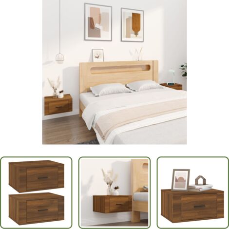 vidaXL Comodini in legno -  Comodini a Muro 2 pz Rovere Marrone 50x36x25 cm