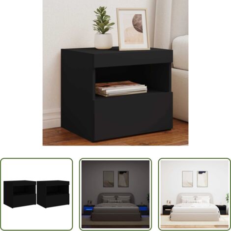 vidaXL Comodini moderni -  Comodini con Luci LED 2pz Neri 50x40x45 cm