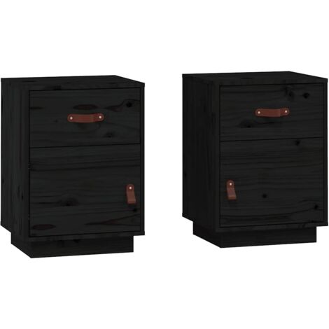 vidaXL Comodini Neri 2 pz 40x34x55 cm in Legno Massello di Pino