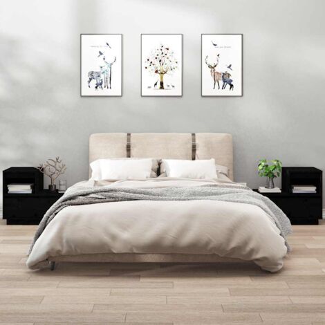 vidaXL Comodini Neri 2 pz 60x34x51 cm in Legno Massello di Pino