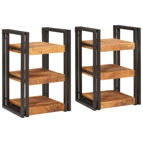 vidaXL Comodino 2 pcs Marrone e nero Legno di mango massello