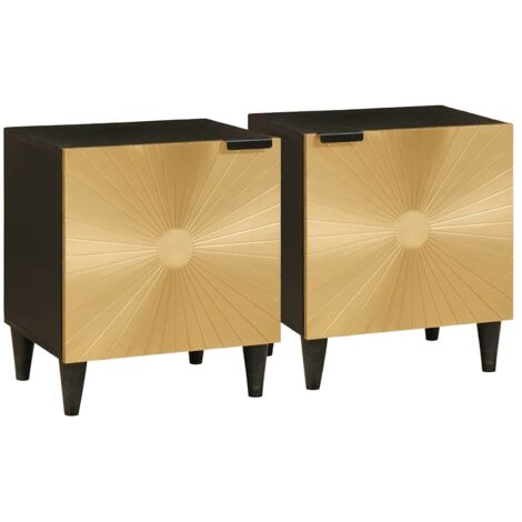 vidaXL Comodino 2 pcs Nero e Oro 40 x 33.5 x 46 cm