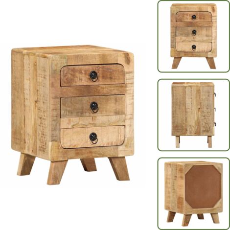 - vidaXL Comodino 37x32x50 cm in Legno Massello di Mango Grezzo -
