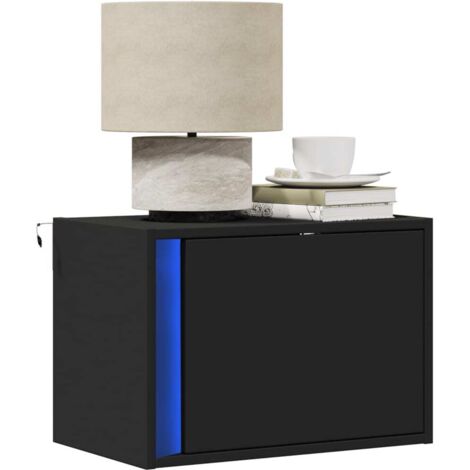 vidaXL Comodino a Parete con Luci LED Nero