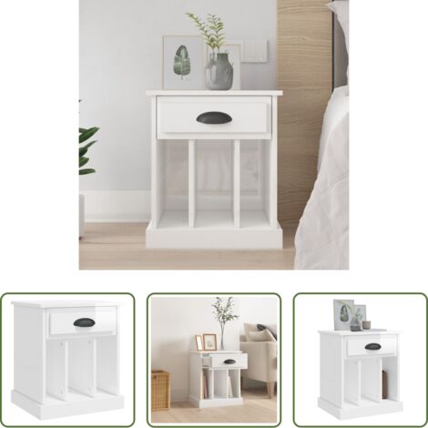 vidaXL Comodino bianco lucido -  Comodino Bianco Lucido 43x36x50 cm