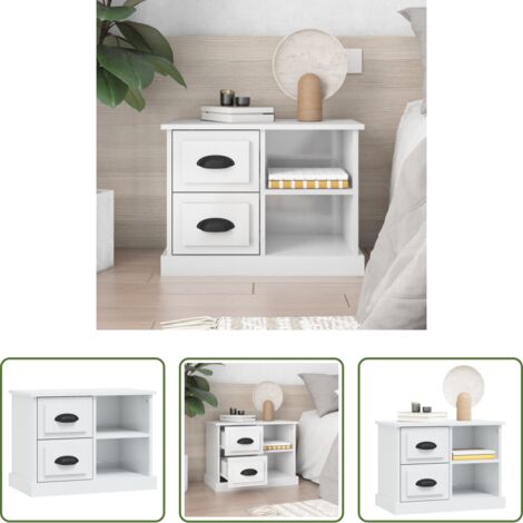 vidaXL Comodino bianco lucido -  Comodino Bianco Lucido 60x35,5x45 cm
