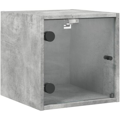 vidaXL Comodino con Anta in Vetro Grigio Cemento 35x37x35 cm