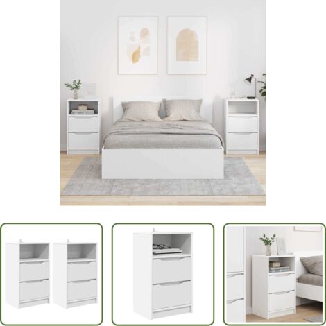 vidaXL Comodino con cassetti -  Comodini 2 pcs Bianco 40 x 30 x 467 cm Legno multistrato