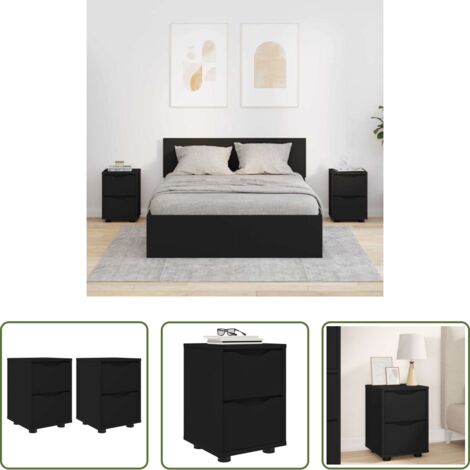 vidaXL Comodino con cassetti -  Comodini 2 pcs Nero 30,5 x 30 x 43 cm Legno multistrato